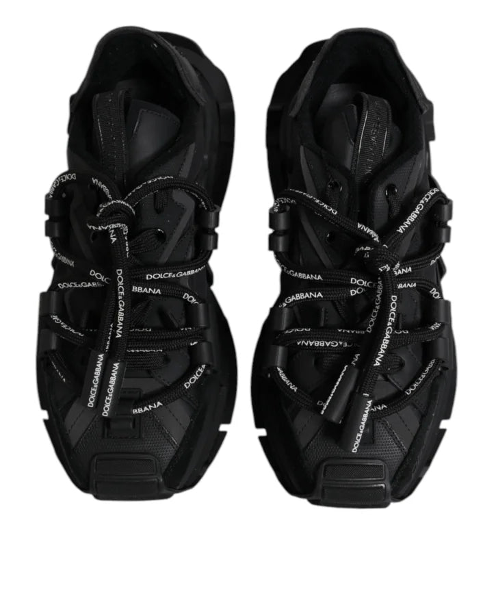 Dolce &amp; Gabbana Black Low Top Space Lace Up Sneakers Shoes