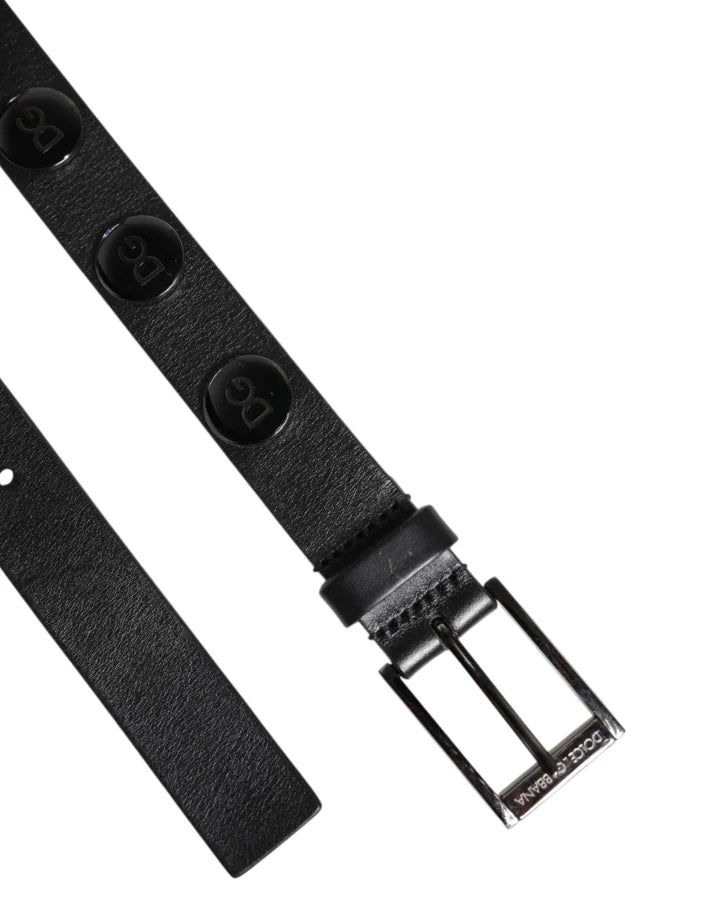 Dolce &amp; Gabbana Black Luxury Leather DG Studs Buckle Belt