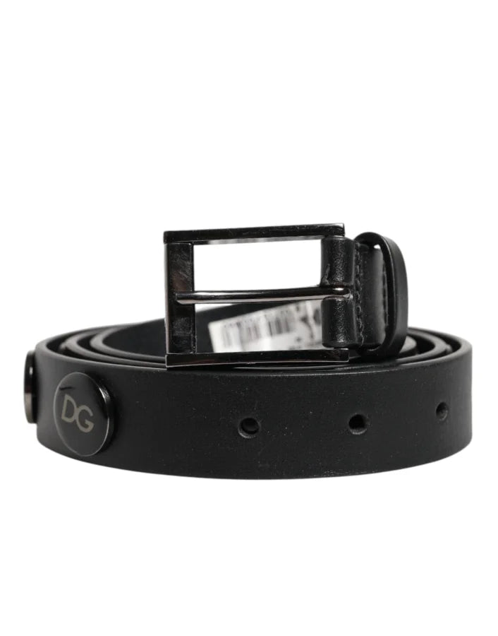 Dolce &amp; Gabbana Black Luxury Leather DG Studs Buckle Belt