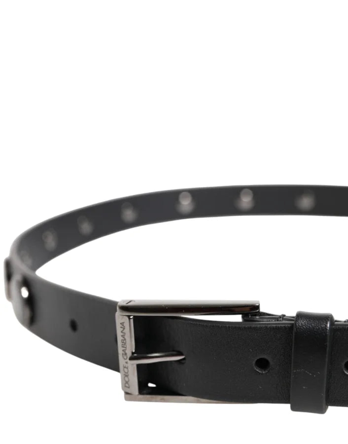 Dolce &amp; Gabbana Black Luxury Leather DG Studs Buckle Belt