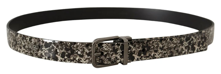 Dolce &amp; Gabbana Black Marble Print Leather Gray Logo Belt