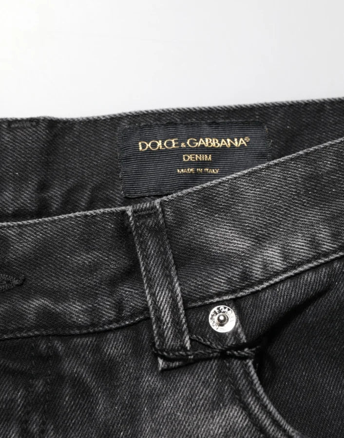Dolce &amp; Gabbana Black Marbled Effect Straight Men Denim Jeans