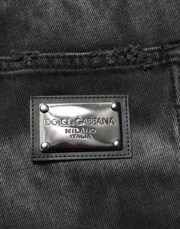 Dolce &amp; Gabbana Black Marbled Effect Straight Men Denim Jeans