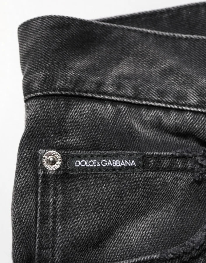 Dolce &amp; Gabbana Black Marbled Effect Straight Men Denim Jeans