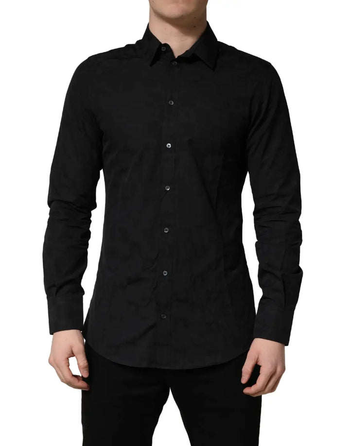 Dolce &amp; Gabbana Black MARTINI Cotton Slim Dress Formal Shirt