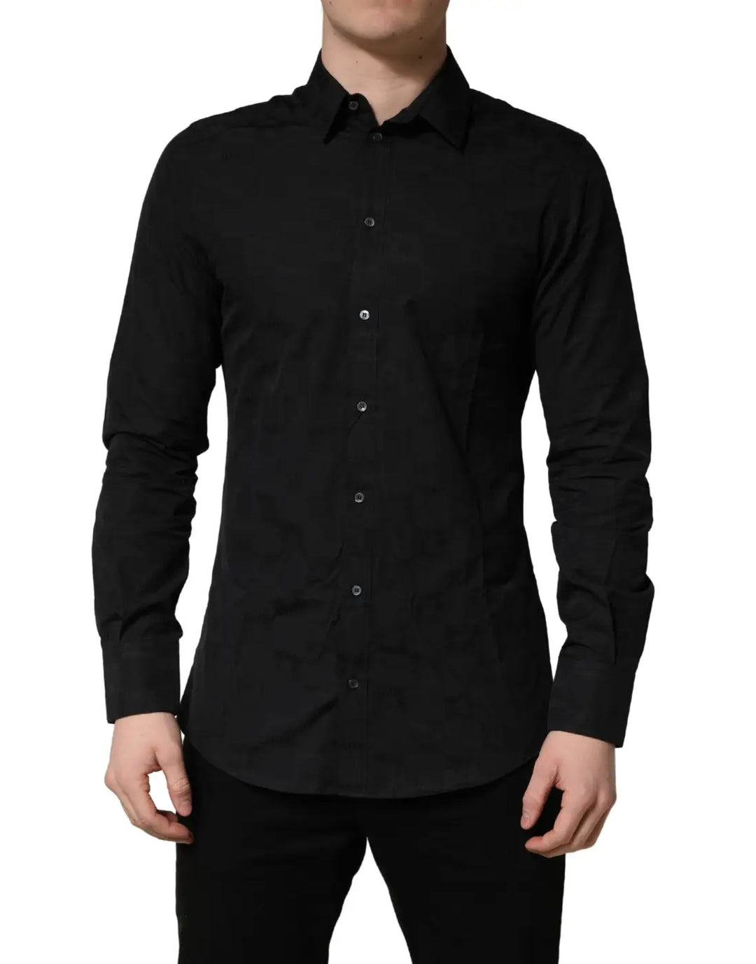 Dolce &amp; Gabbana Black MARTINI Cotton Slim Dress Formal Shirt