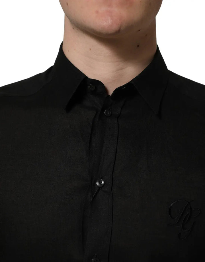 Dolce &amp; Gabbana Black MARTINI Long Sleeves Linen Dess Shirt