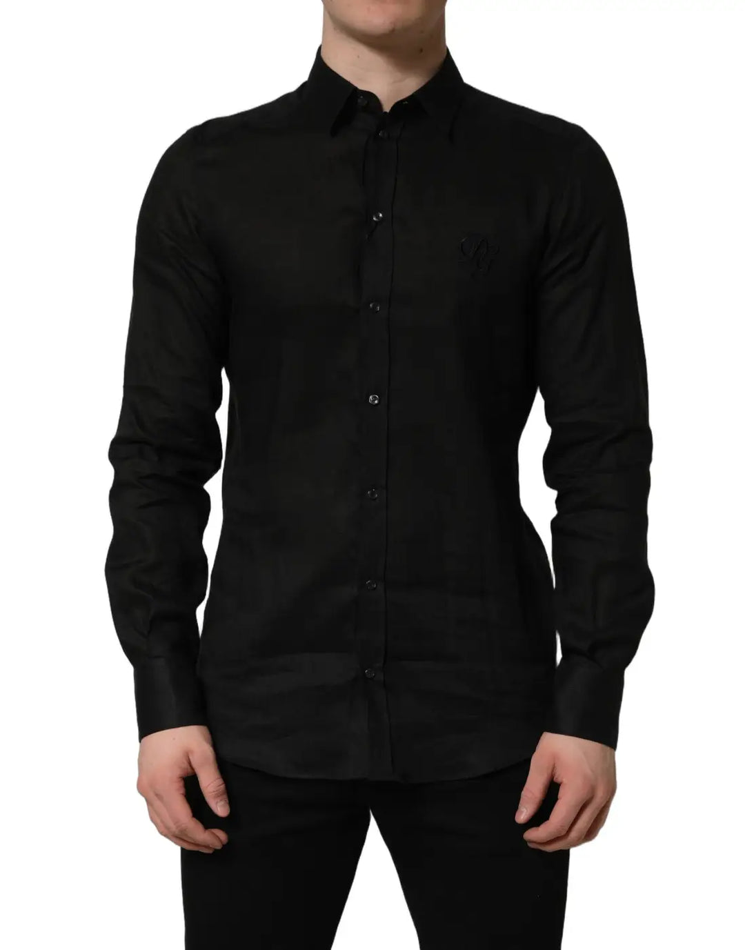 Dolce &amp; Gabbana Black MARTINI Long Sleeves Linen Dess Shirt