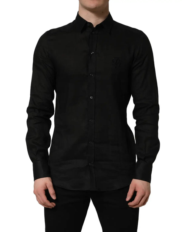 Dolce & Gabbana Black MARTINI Long Sleeves Linen Dess Shirt