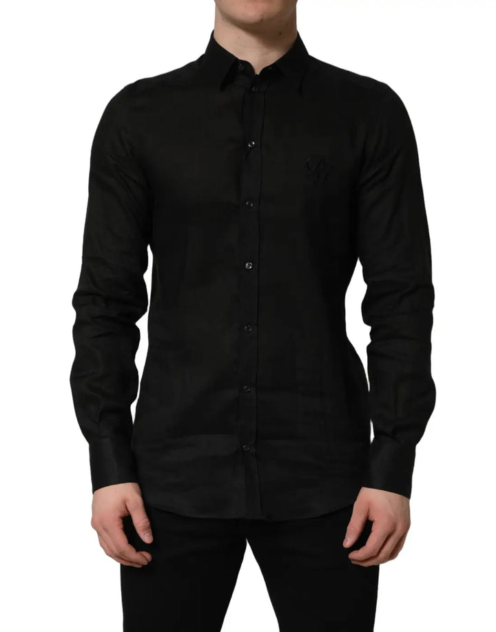 Dolce &amp; Gabbana Black MARTINI Long Sleeves Linen Dess Shirt