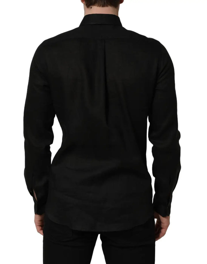 Dolce &amp; Gabbana Black MARTINI Long Sleeves Linen Dess Shirt