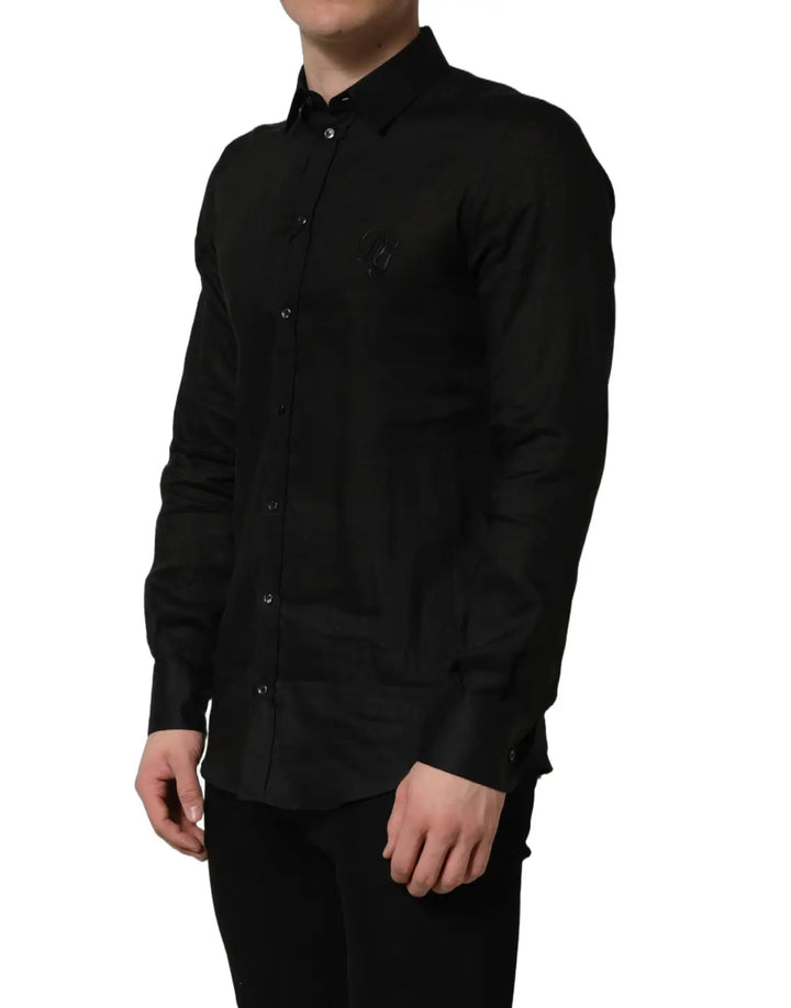 Dolce &amp; Gabbana Black MARTINI Long Sleeves Linen Dess Shirt