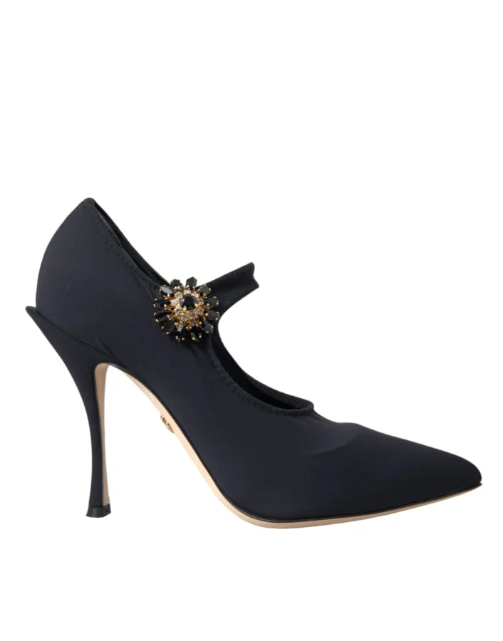 Dolce &amp; Gabbana Black Mary Jane Jersey Crystal Pumps Shoes