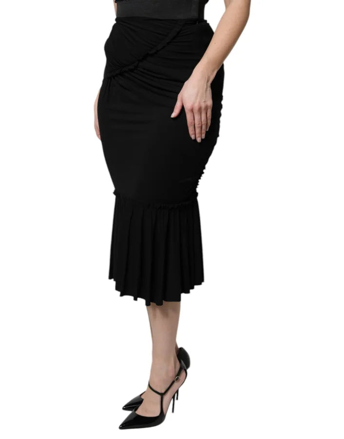 Dolce &amp; Gabbana Black Mermaid Cut High Waist Midi Skirt