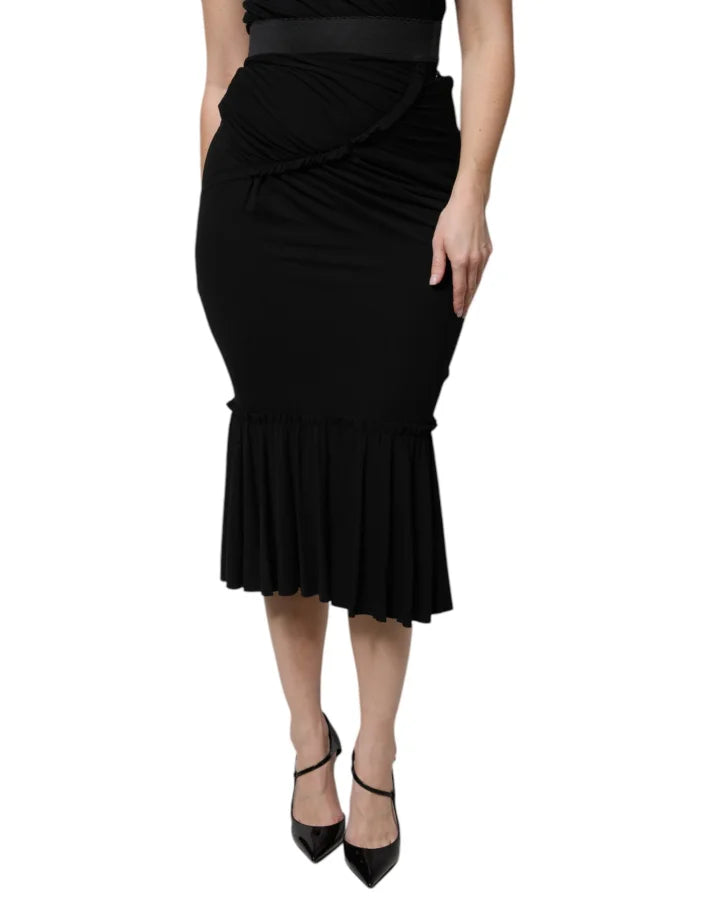 Dolce &amp; Gabbana Black Mermaid Cut High Waist Midi Skirt