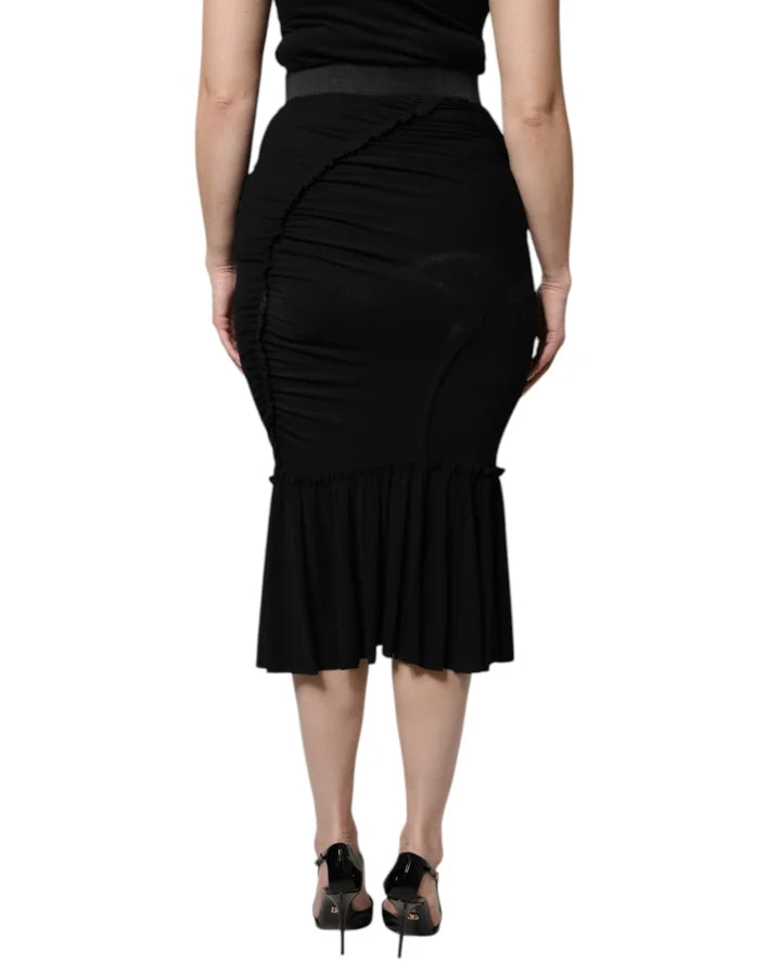Dolce &amp; Gabbana Black Mermaid Cut High Waist Midi Skirt