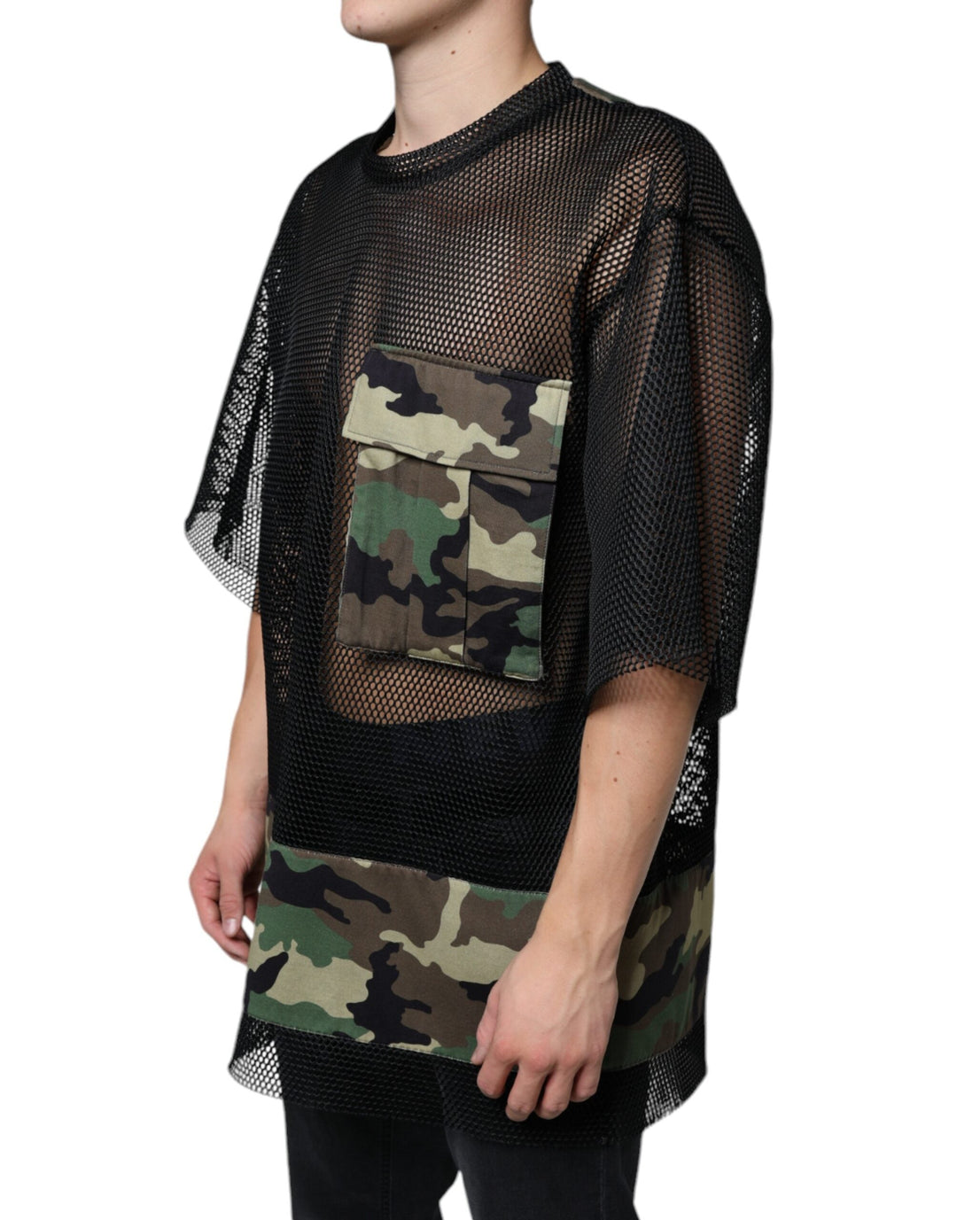 Dolce &amp; Gabbana Black Mesh Camouflage Short Sleeves T-shirt