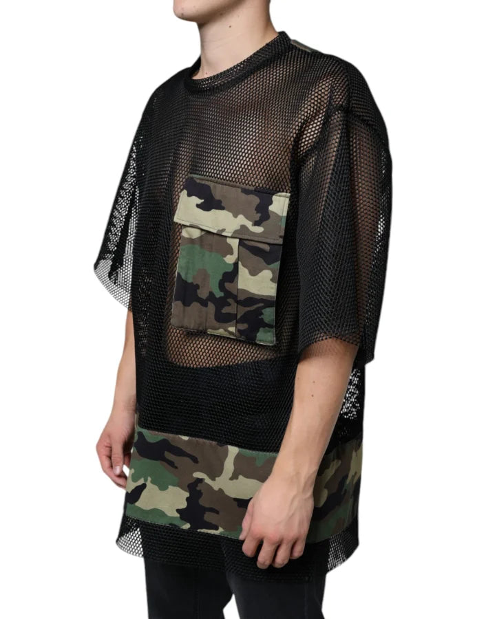 Dolce &amp; Gabbana Black Mesh Camouflage Short Sleeves T-shirt