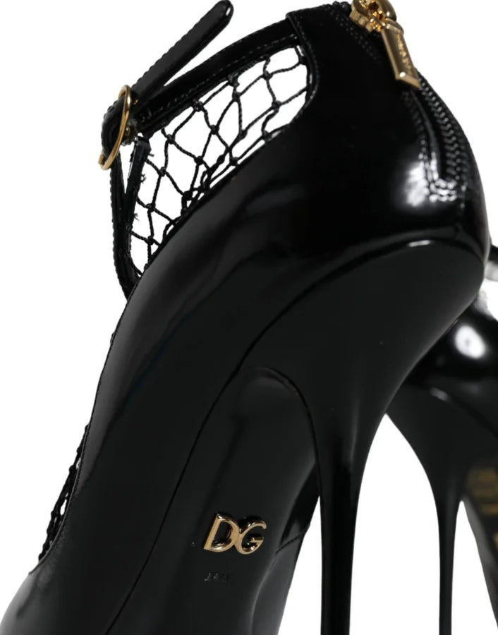 Dolce &amp; Gabbana Black Mesh Patent Leather Heels Pumps Shoes