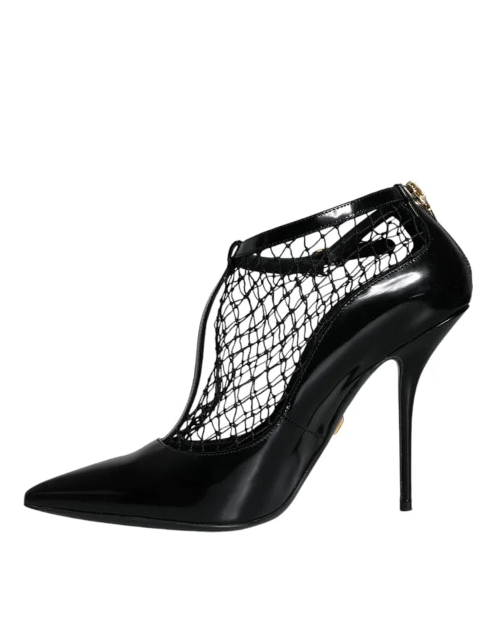 Dolce &amp; Gabbana Black Mesh Patent Leather Heels Pumps Shoes