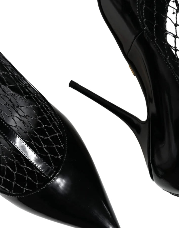 Dolce &amp; Gabbana Black Mesh Patent Leather Heels Pumps Shoes