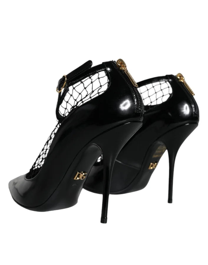 Dolce &amp; Gabbana Black Mesh Patent Leather Heels Pumps Shoes