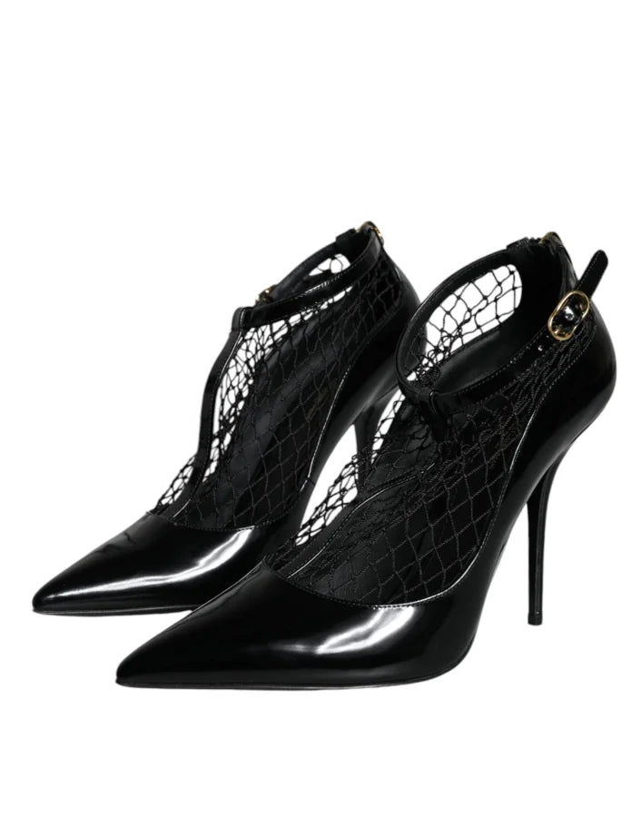 Dolce &amp; Gabbana Black Mesh Patent Leather Heels Pumps Shoes