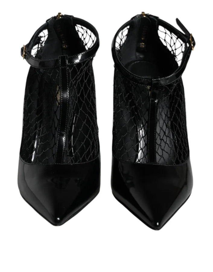 Dolce &amp; Gabbana Black Mesh Patent Leather Heels Pumps Shoes