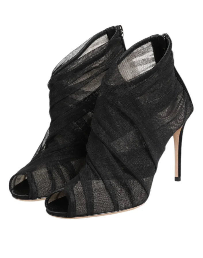 Dolce &amp; Gabbana Black Mesh Stiletto Heels Ankle Boots Shoes