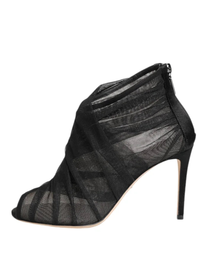 Dolce &amp; Gabbana Black Mesh Stiletto Heels Ankle Boots Shoes