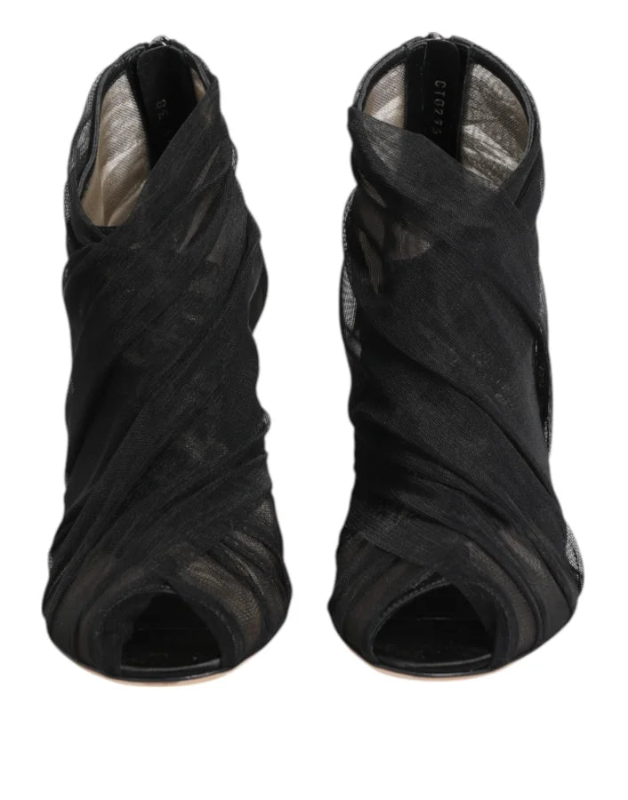 Dolce &amp; Gabbana Black Mesh Stiletto Heels Ankle Boots Shoes