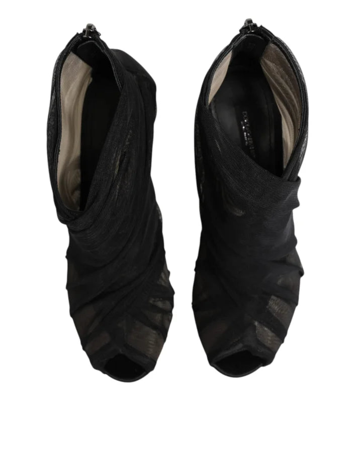 Dolce &amp; Gabbana Black Mesh Stiletto Heels Ankle Boots Shoes