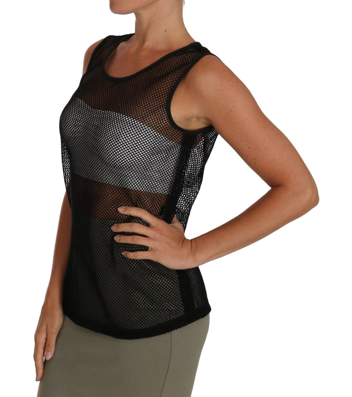 Dolce &amp; Gabbana Tank Tops - Women’s Black Mesh Transparent Blouse T-shirt