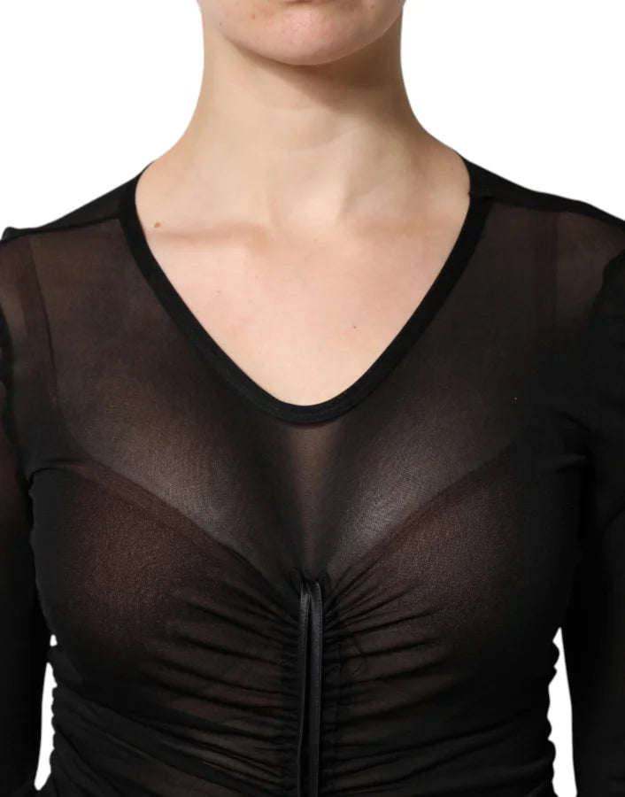 Dolce &amp; Gabbana Black Mesh Trim Bodycon Long Sheath Dress