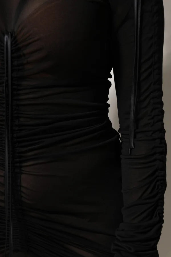 Dolce &amp; Gabbana Black Mesh Trim Bodycon Long Sheath Dress