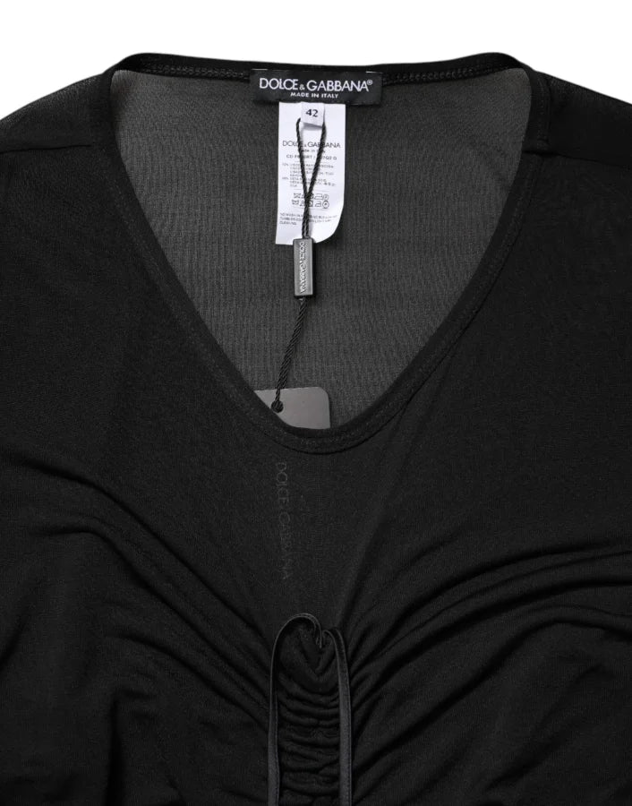 Dolce &amp; Gabbana Black Mesh Trim Bodycon Long Sheath Dress