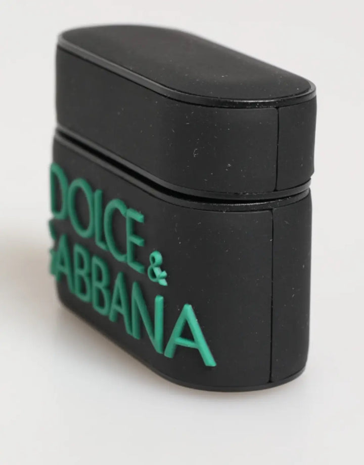 Dolce &amp; Gabbana Black Mint Rubber Logo Embossed Accessory Airpods Case