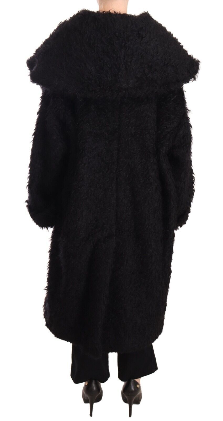 Dolce & Gabbana Trench Coats - Black Mohair Fur Cape Coat Jacket