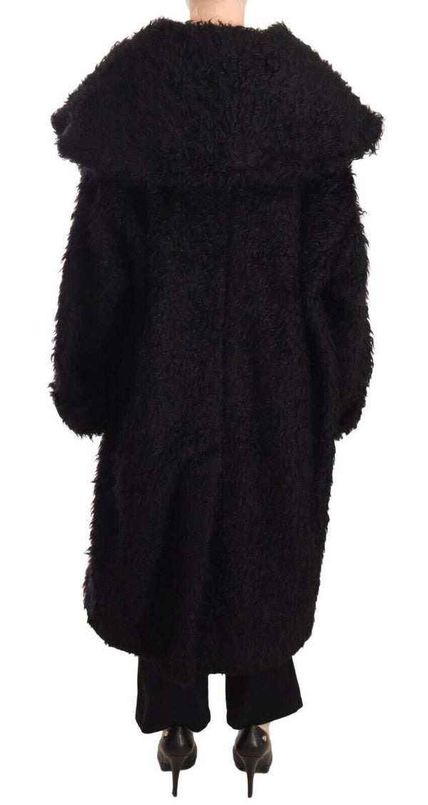 Dolce & Gabbana Trench Coats - Black Mohair Fur Cape Coat Jacket