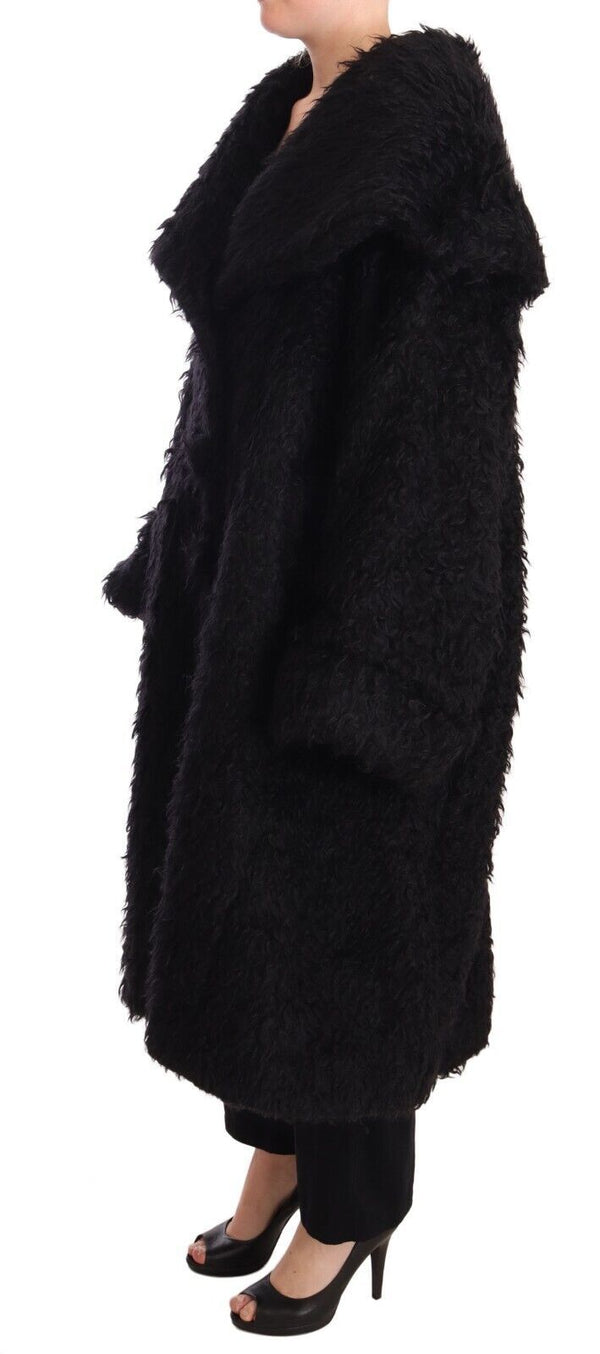 Dolce & Gabbana Trench Coats - Black Mohair Fur Cape Coat Jacket