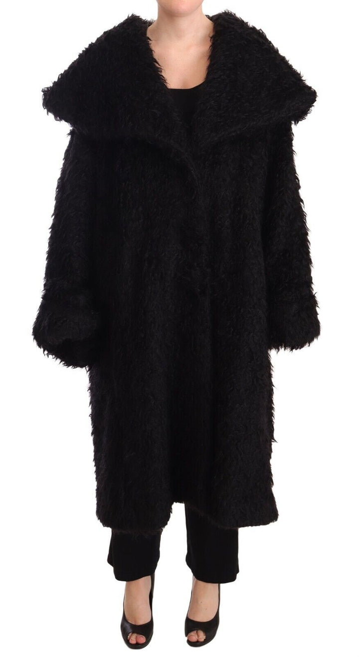 Dolce &amp; Gabbana Trench Coats - Black Mohair Fur Cape Coat Jacket