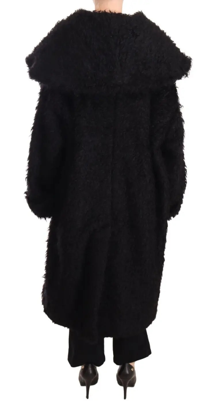Dolce &amp; Gabbana Black Mohair Fur Cape Trench Coat Jacket