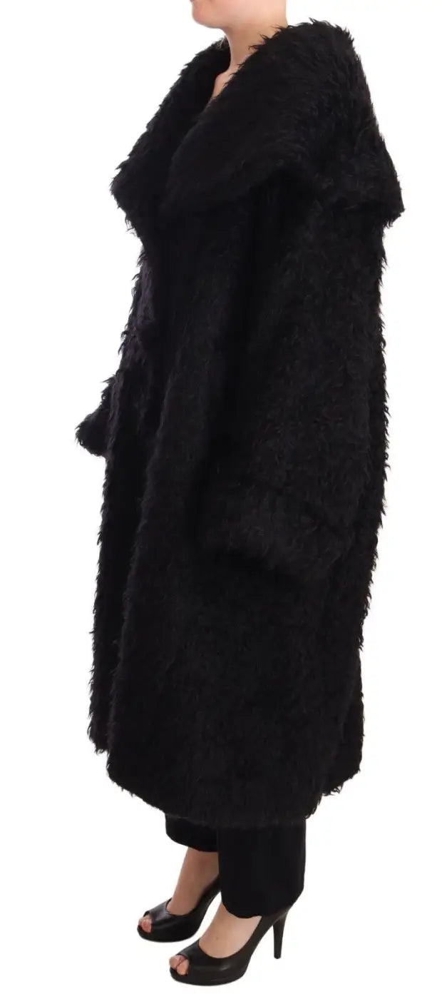 Dolce &amp; Gabbana Black Mohair Fur Cape Trench Coat Jacket