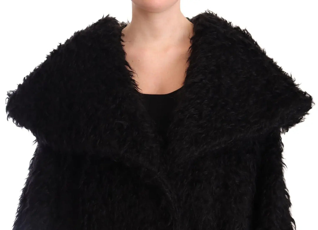 Dolce &amp; Gabbana Black Mohair Fur Cape Trench Coat Jacket