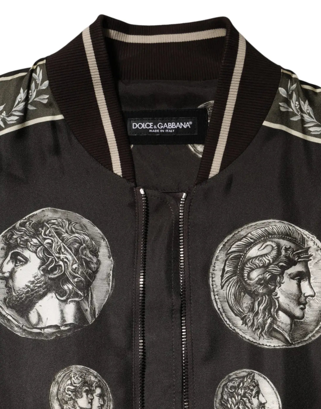 Dolce &amp; Gabbana Black ’Monete’ Coin Print Silk Bomber Jacket