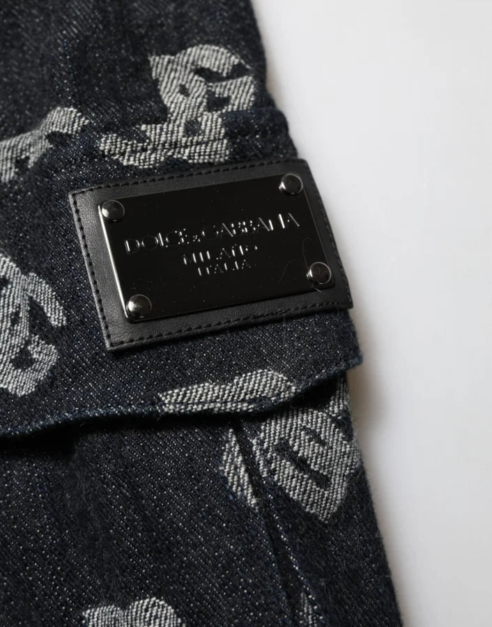 Dolce &amp; Gabbana Black Monogram Denim Cargo Men Bermuda Short
