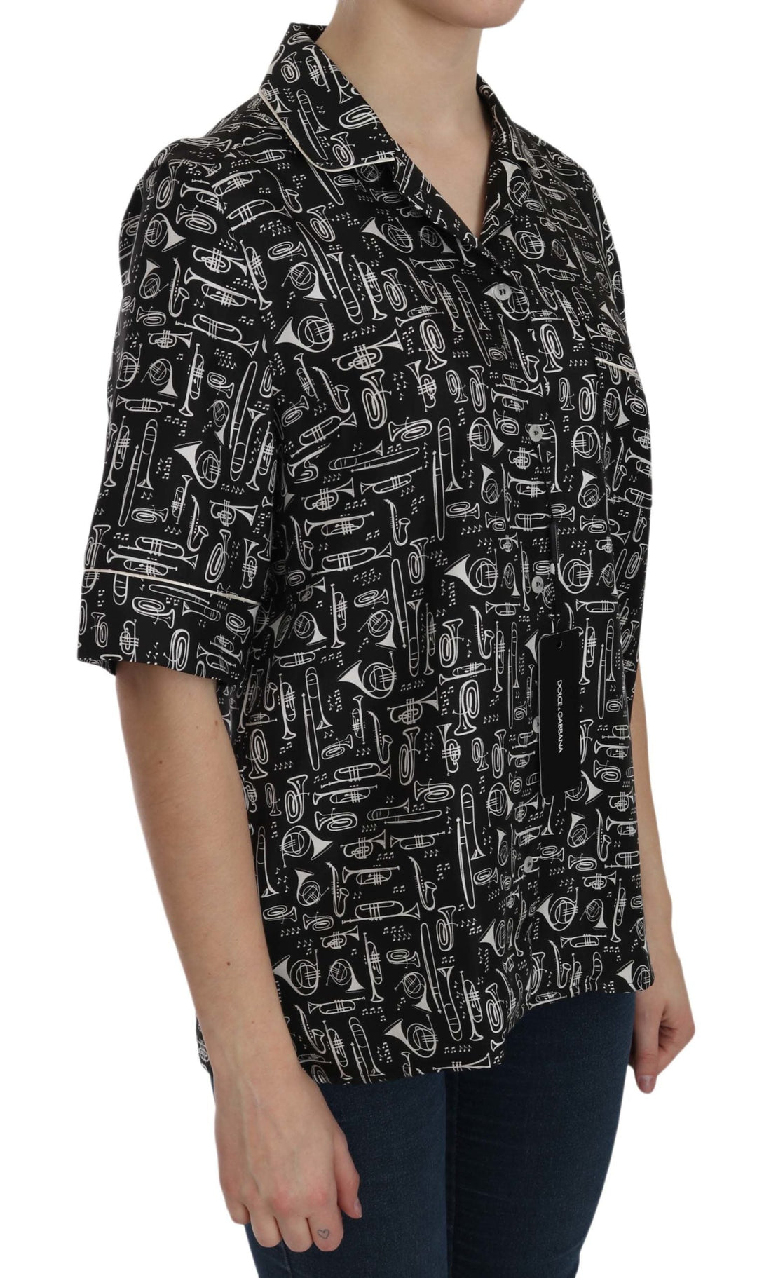 Dolce &amp; Gabbana Shirts - Black Musical Instrument Print Silk Top