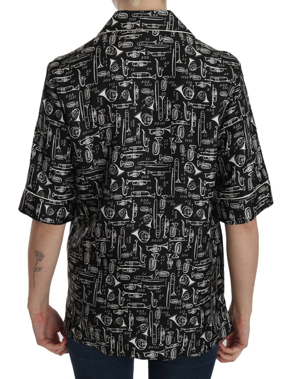 Dolce & Gabbana Shirts - Black Musical Instrument Print Silk Top