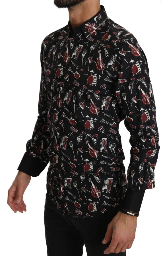 Dolce &amp; Gabbana Black Musical Instrument Slim fit Shirt
