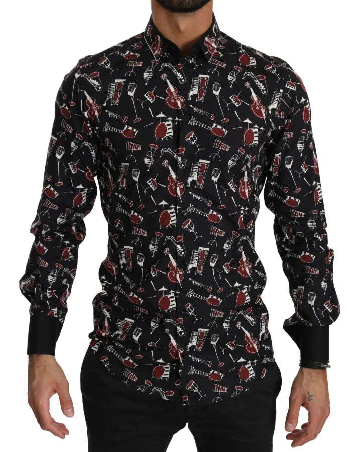 Dolce &amp; Gabbana Black Musical Instrument Slim fit Shirt